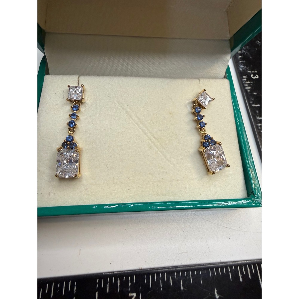 Suzanne Somers Collection 925 Sterling Silver Blue & Clear CZ Drop Earrings